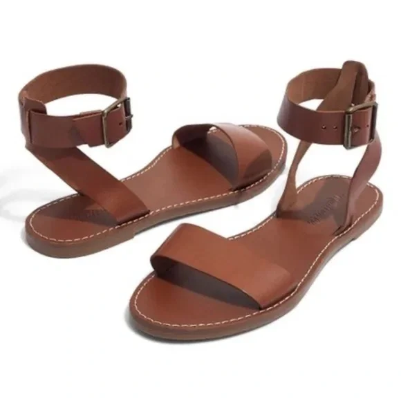 Madewell Women’s Boardwalk Ankle-Strap Sandals – English Saddle Brown – Size 9 - Picture 2 of 6